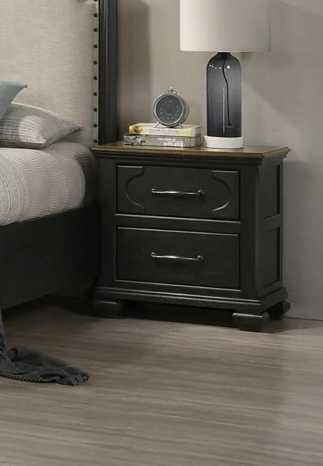 Main image of 1pc Traditional 2-Drawer Nightstand Wooden Bedroom Furniture Gray Brown Finish Metal knobs