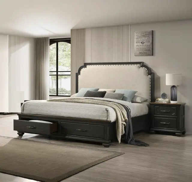 Alt view image 5 of 5 - 1pc Traditional 2-Drawer Nightstand Wooden Bedroom Furniture Gray Brown Finish Metal knobs