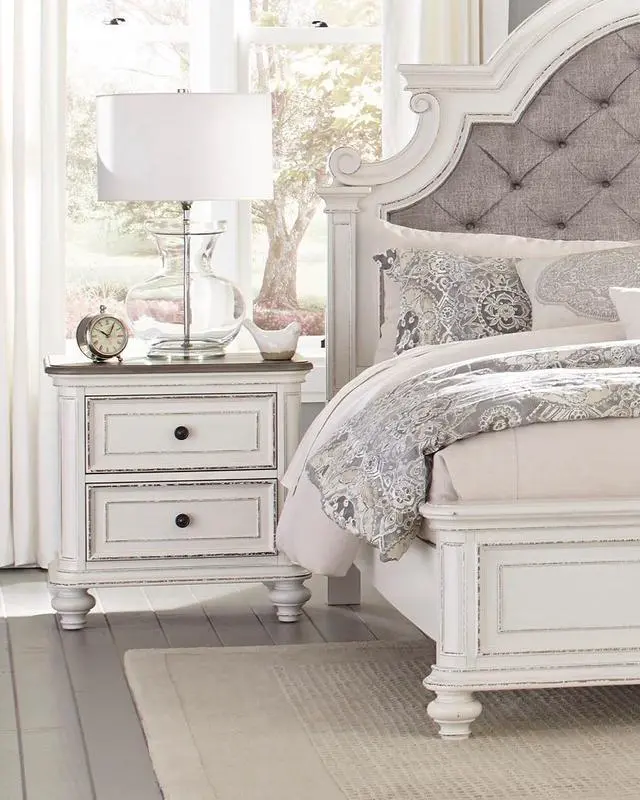 Alt view image 2 of 7 - Antique White and Brown-Gray Finish1pc Nightstand of Drawers Black Knobs Traditional Design Bedroom Furniture