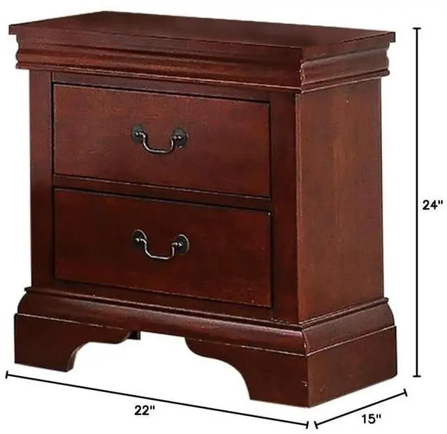 Alt view image 4 of 7 - Contemporary Bedroom Furniture Nightstand Cherry Finish 2 x Drawers Bed Side Table Pine wood
