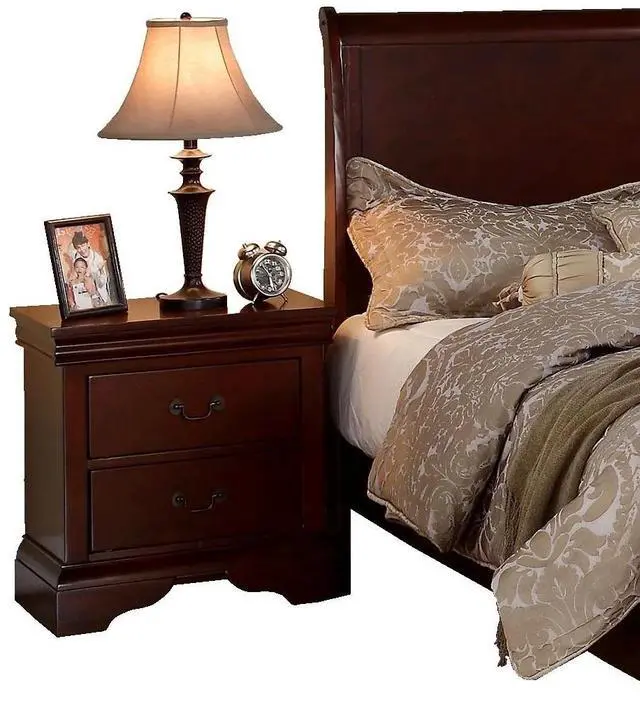Alt view image 7 of 7 - Contemporary Bedroom Furniture Nightstand Cherry Finish 2 x Drawers Bed Side Table Pine wood