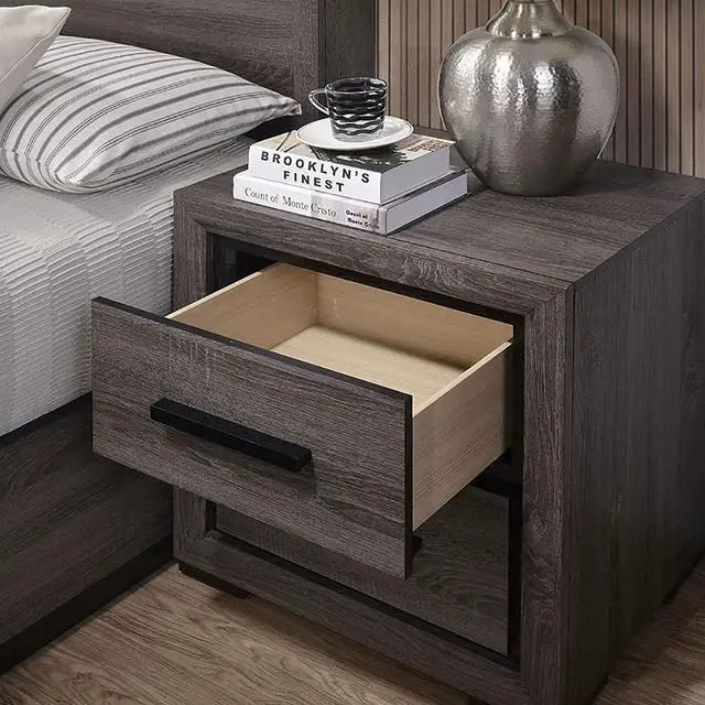 Alt view image 2 of 7 - Gray 1pc Nightstand Bedroom Furniture Bedside Table 2-Drawers Two-tone Design w/ Black Trim Paper Veneer
