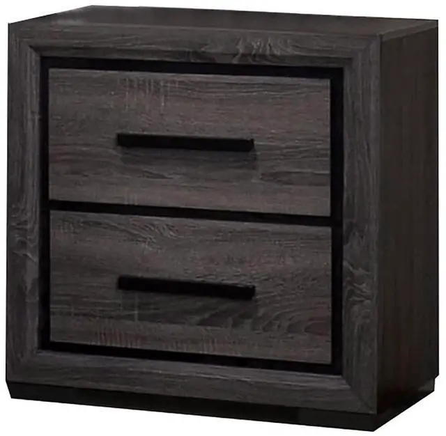 Alt view image 3 of 7 - Gray 1pc Nightstand Bedroom Furniture Bedside Table 2-Drawers Two-tone Design w/ Black Trim Paper Veneer