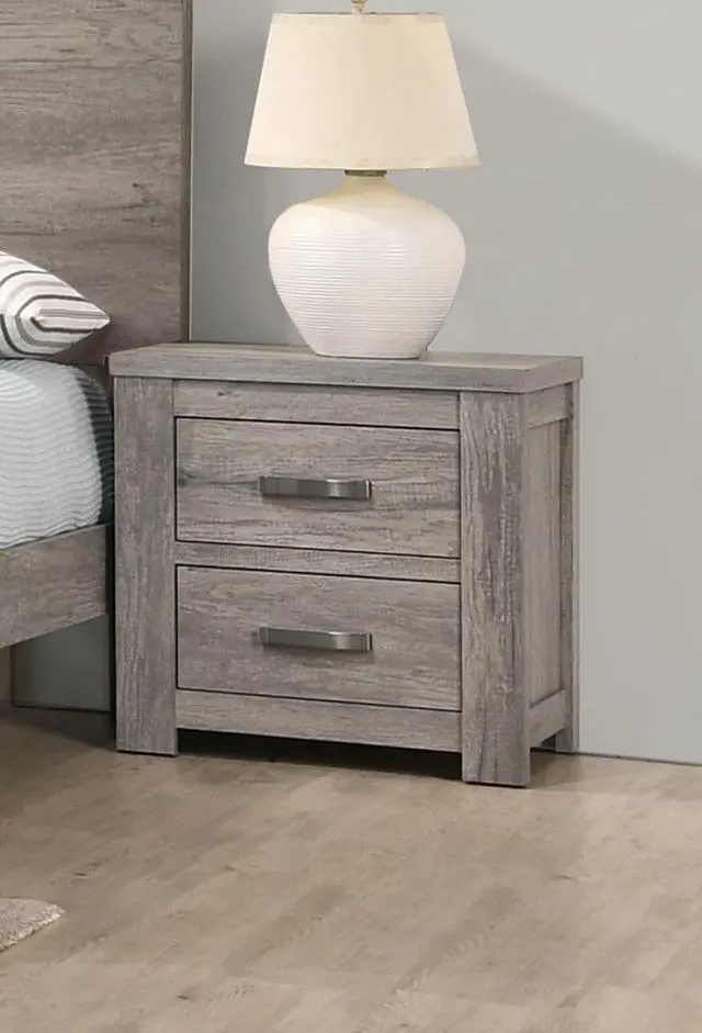 Alt view image 2 of 7 - Bedroom Furniture Rustic Light Grey Simple 1pc Nightstand 2-Drawers Bed Side Table Solidwood