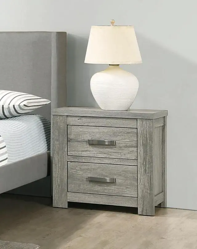 Alt view image 6 of 7 - Bedroom Furniture Rustic Light Grey Simple 1pc Nightstand 2-Drawers Bed Side Table Solidwood