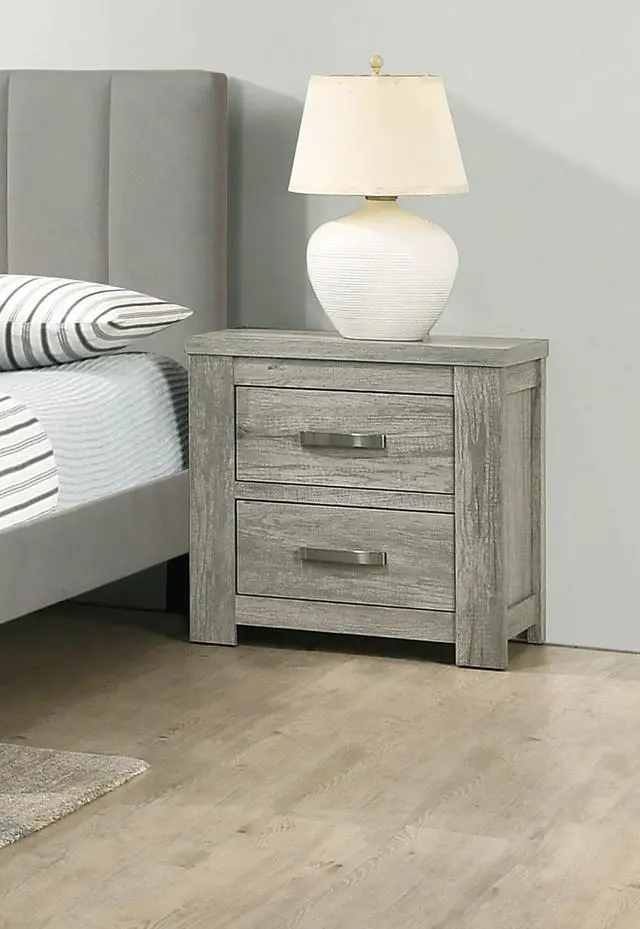 Alt view image 7 of 7 - Bedroom Furniture Rustic Light Grey Simple 1pc Nightstand 2-Drawers Bed Side Table Solidwood