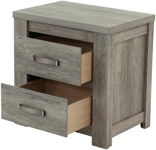 Alt view image 4 of 7 - Bedroom Furniture Rustic Light Grey Simple 1pc Nightstand 2-Drawers Bed Side Table Solidwood