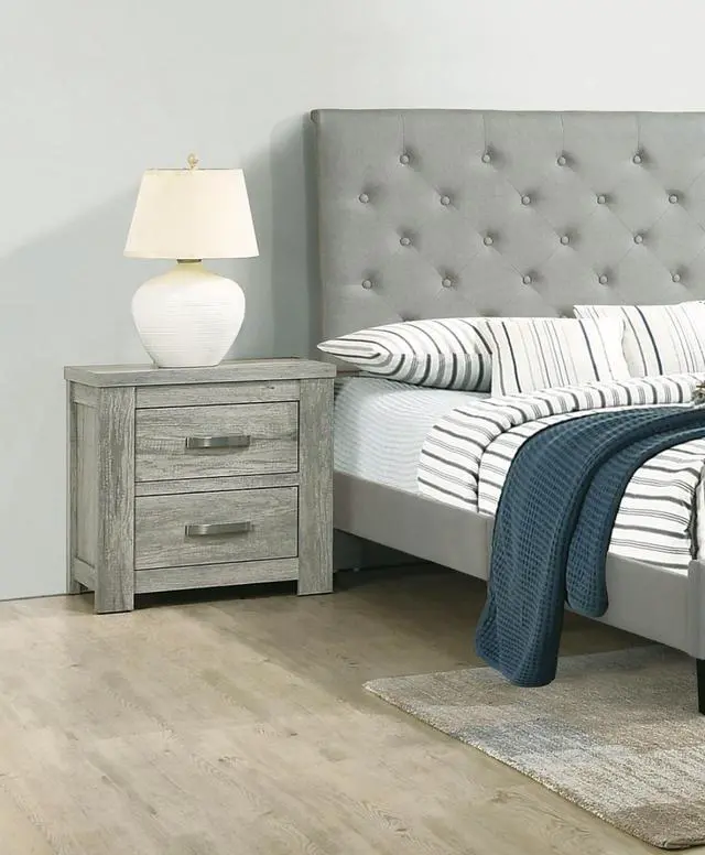Alt view image 5 of 7 - Bedroom Furniture Rustic Light Grey Simple 1pc Nightstand 2-Drawers Bed Side Table Solidwood