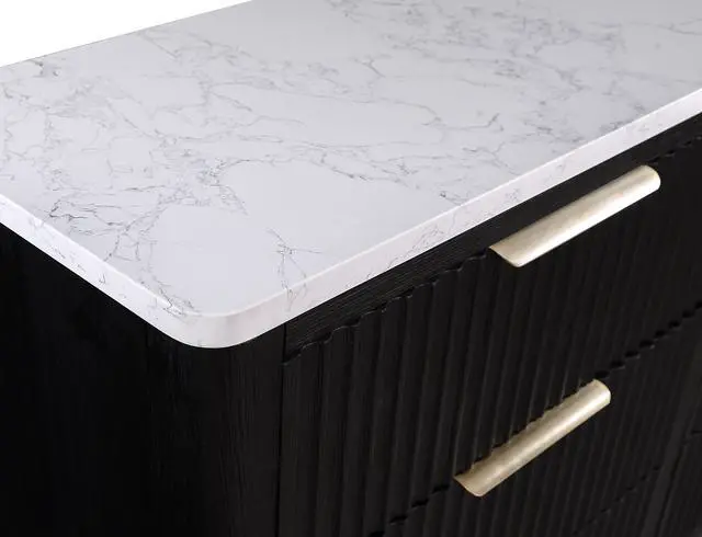 Alt view image 3 of 5 - 1pc Contemporary 2-Drawer Black Nightstand White Top Metal Knobs Modern Design Wooden Bedroom Furniture