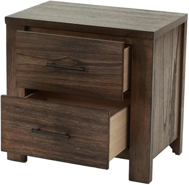 Alt view image 4 of 6 - Oak Finish 1pc Nightstand Wooden Bedside Table 2x Drawers Storage Bedroom Furniture