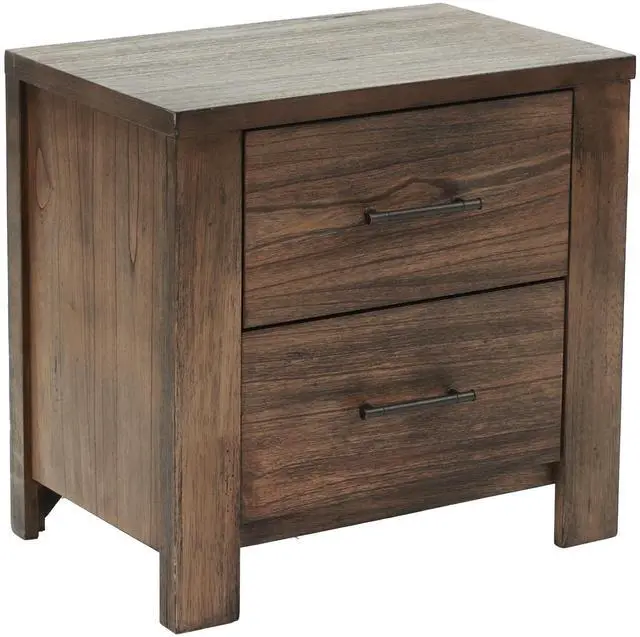 Main image of Oak Finish 1pc Nightstand Wooden Bedside Table 2x Drawers Storage Bedroom Furniture