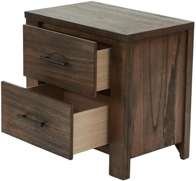 Alt view image 3 of 6 - Oak Finish 1pc Nightstand Wooden Bedside Table 2x Drawers Storage Bedroom Furniture