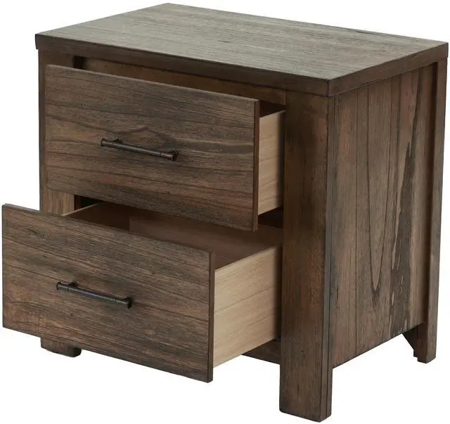Alt view image 5 of 6 - Oak Finish 1pc Nightstand Wooden Bedside Table 2x Drawers Storage Bedroom Furniture