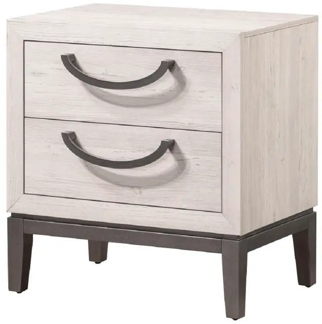 Main image of 1pc Unique Design Contemporary Sleek Beige White Finish Nightstand 2- Drawers Storage Bedroom Wooden Furniture Solid Wood