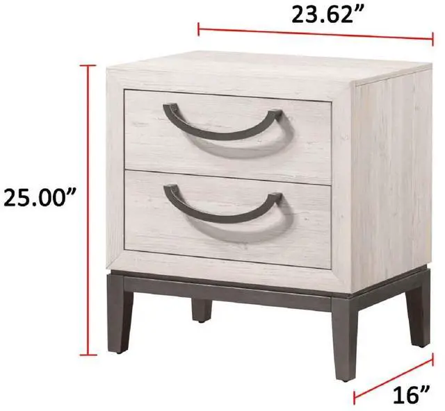 Alt view image 5 of 6 - 1pc Unique Design Contemporary Sleek Beige White Finish Nightstand 2- Drawers Storage Bedroom Wooden Furniture Solid Wood