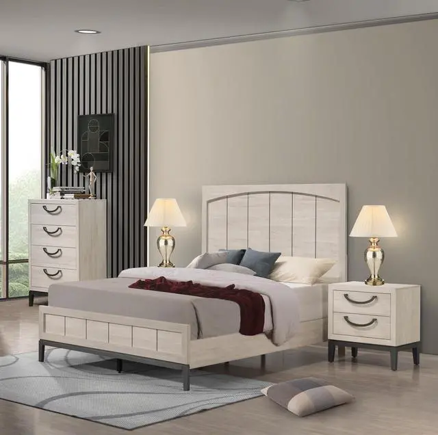 Alt view image 6 of 6 - 1pc Unique Design Contemporary Sleek Beige White Finish Nightstand 2- Drawers Storage Bedroom Wooden Furniture Solid Wood
