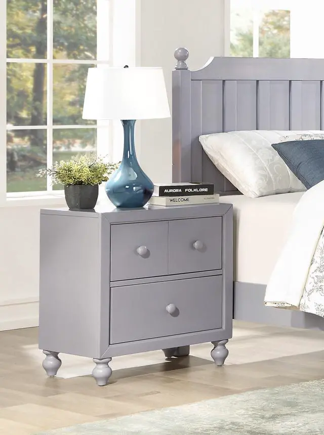 Alt view image 2 of 7 - Transitional Gray Finish 1pc Nightstand of Drawers Wood knobs Turned Feet Modern Bedroom Furniture