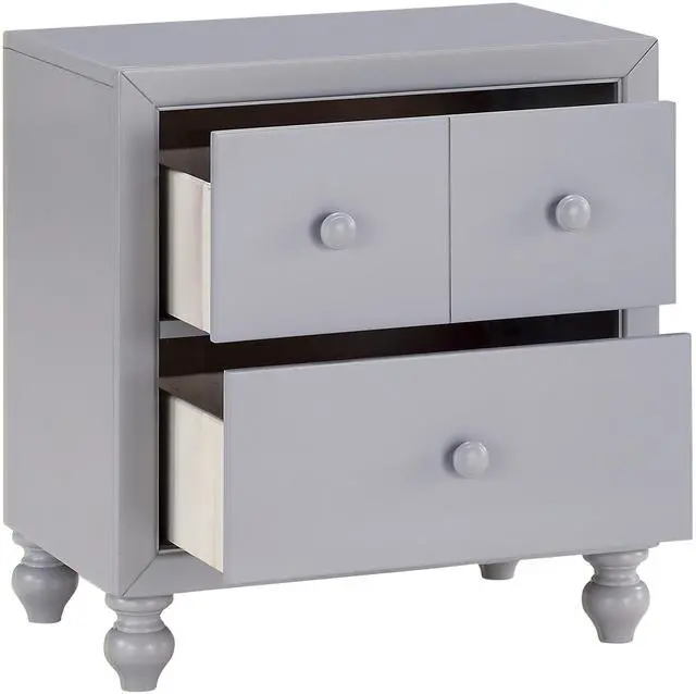 Alt view image 5 of 7 - Transitional Gray Finish 1pc Nightstand of Drawers Wood knobs Turned Feet Modern Bedroom Furniture