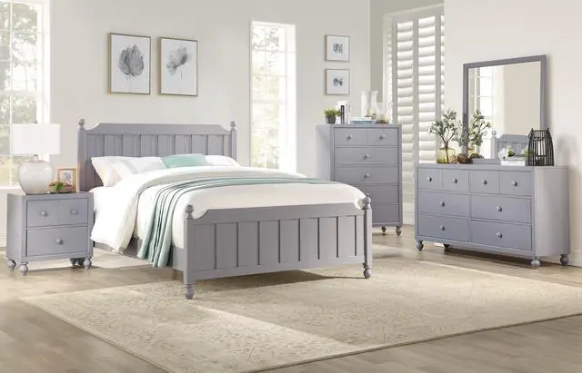 Alt view image 7 of 7 - Transitional Gray Finish 1pc Nightstand of Drawers Wood knobs Turned Feet Modern Bedroom Furniture