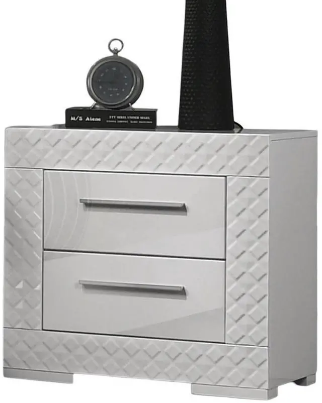 Alt view image 2 of 7 - Gorgeous White 1pc Nightstand High Gloss Finish Chrome Bar Handle Bedside Table Bedroom Furniture
