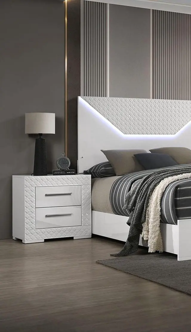 Alt view image 4 of 7 - Gorgeous White 1pc Nightstand High Gloss Finish Chrome Bar Handle Bedside Table Bedroom Furniture