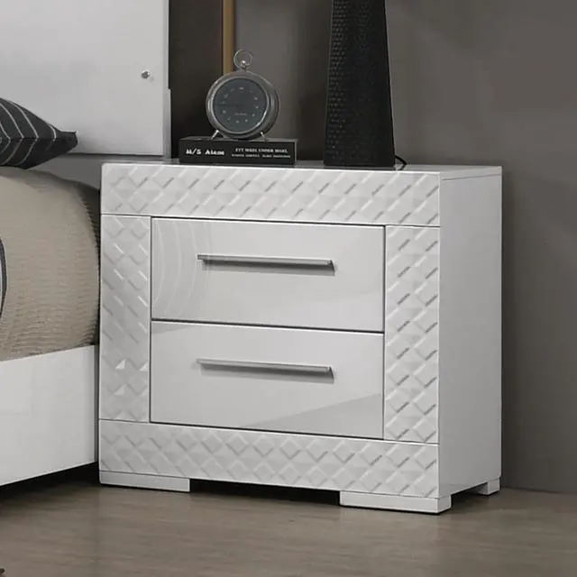 Alt view image 6 of 7 - Gorgeous White 1pc Nightstand High Gloss Finish Chrome Bar Handle Bedside Table Bedroom Furniture