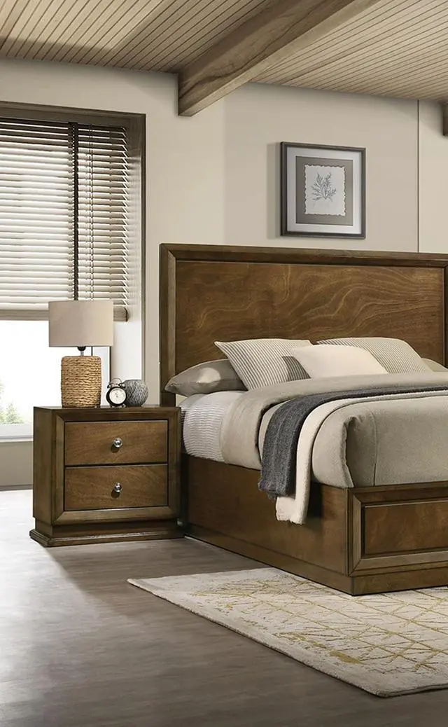 Main image of Walnut 1pc Nightstand Bedroom Rubberwood Bedside Table Bronze Metal Knob Furniture