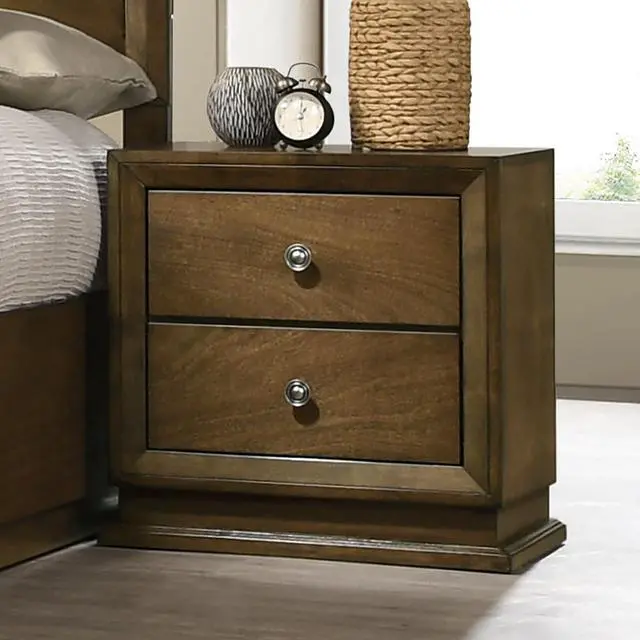 Alt view image 2 of 7 - Walnut 1pc Nightstand Bedroom Rubberwood Bedside Table Bronze Metal Knob Furniture