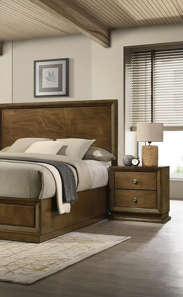 Alt view image 4 of 7 - Walnut 1pc Nightstand Bedroom Rubberwood Bedside Table Bronze Metal Knob Furniture
