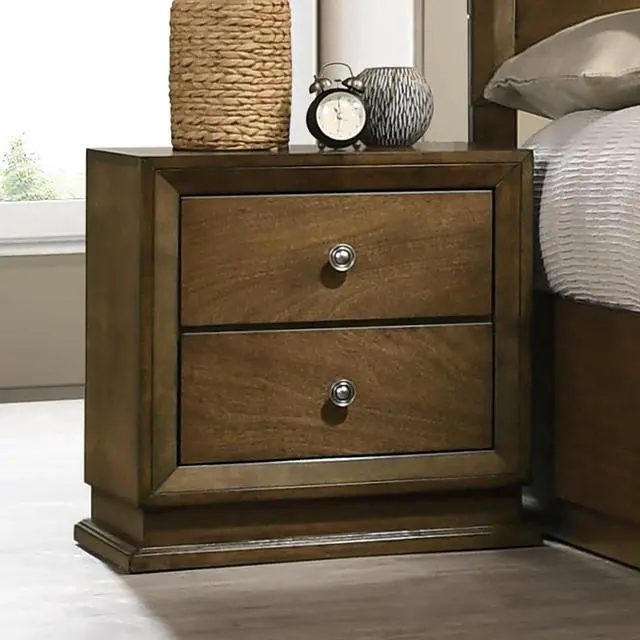 Alt view image 3 of 7 - Walnut 1pc Nightstand Bedroom Rubberwood Bedside Table Bronze Metal Knob Furniture