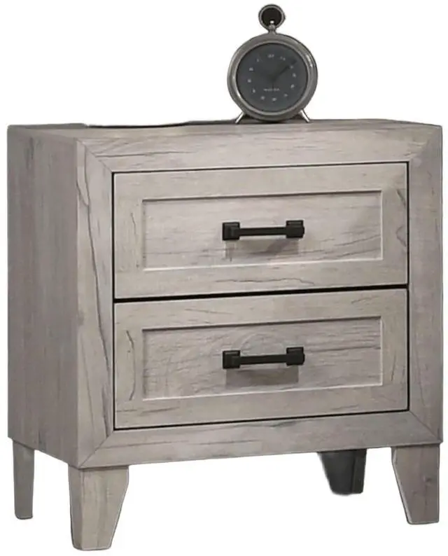 Alt view image 6 of 7 - Contemporary White Wash 1pc Nightstand Bedroom Melamine Bedside Table Black Bar Pull Furniture