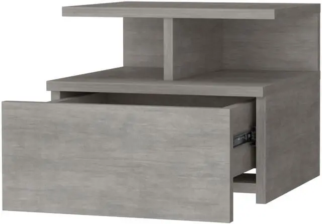 Alt view image 4 of 7 - Augusta Floating Nightstand with 2-Tier Shelf and 1-Drawer