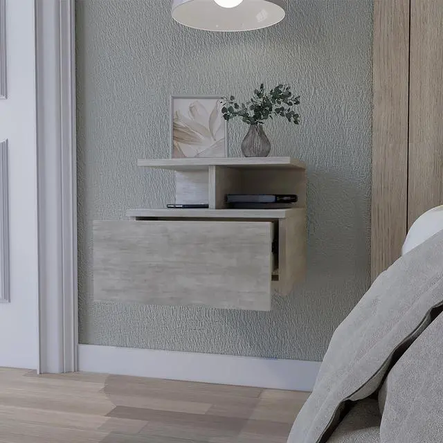 Alt view image 5 of 7 - Augusta Floating Nightstand with 2-Tier Shelf and 1-Drawer