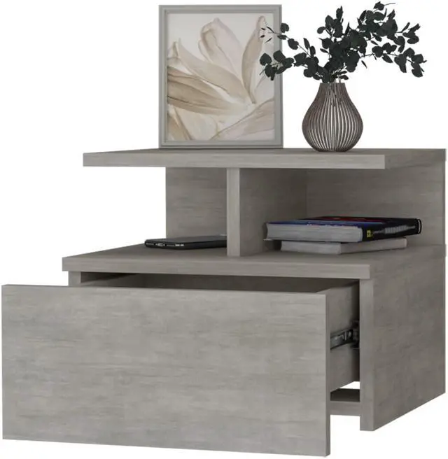 Alt view image 6 of 7 - Augusta Floating Nightstand with 2-Tier Shelf and 1-Drawer