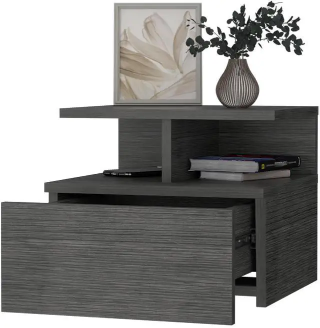 Alt view image 7 of 7 - Augusta Floating Nightstand with 2-Tier Shelf and 1-Drawer