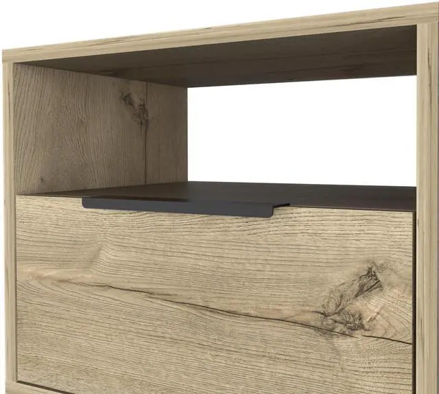 Alt view image 5 of 7 - Nightstand 22"H, One Open Shelf, Single Door Cabient, Hairpin Legs, Light Oak