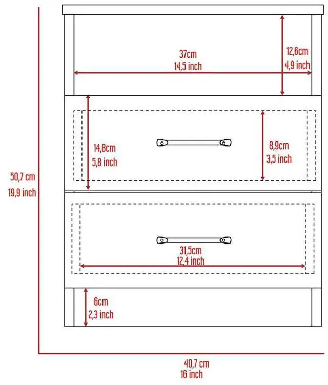 Alt view image 6 of 7 - Nightstand 20"H, Two Drawers, One Shelf, Superior Top, Black