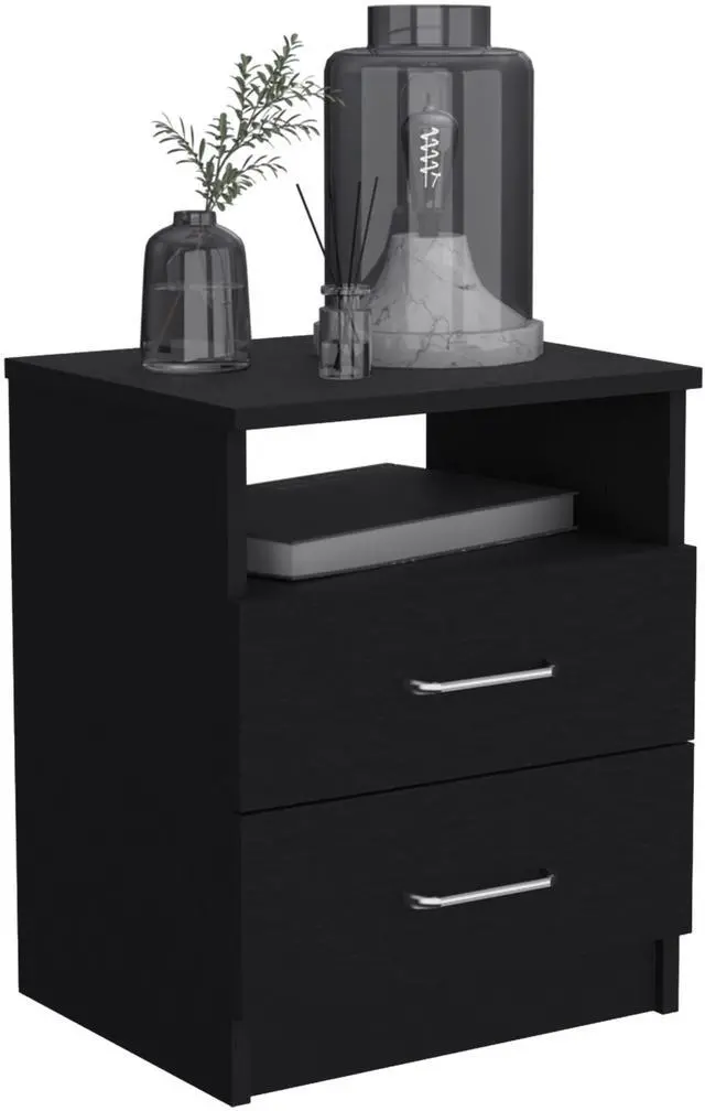 Alt view image 5 of 7 - Nightstand 20"H, Two Drawers, One Shelf, Superior Top, Black