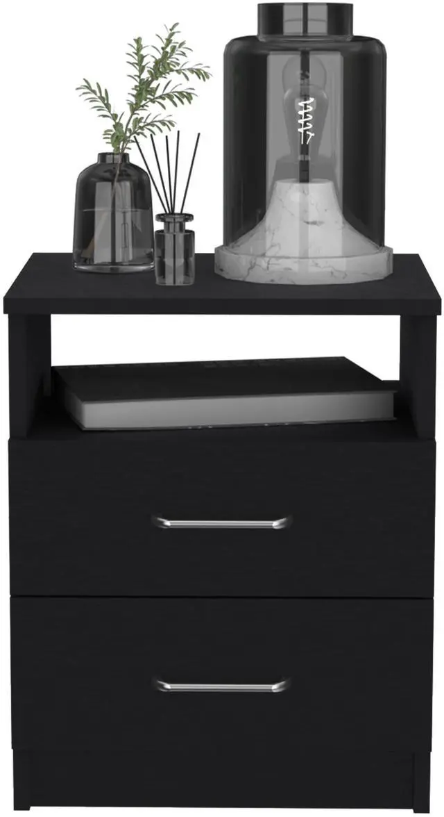 Alt view image 4 of 7 - Nightstand 20"H, Two Drawers, One Shelf, Superior Top, Black