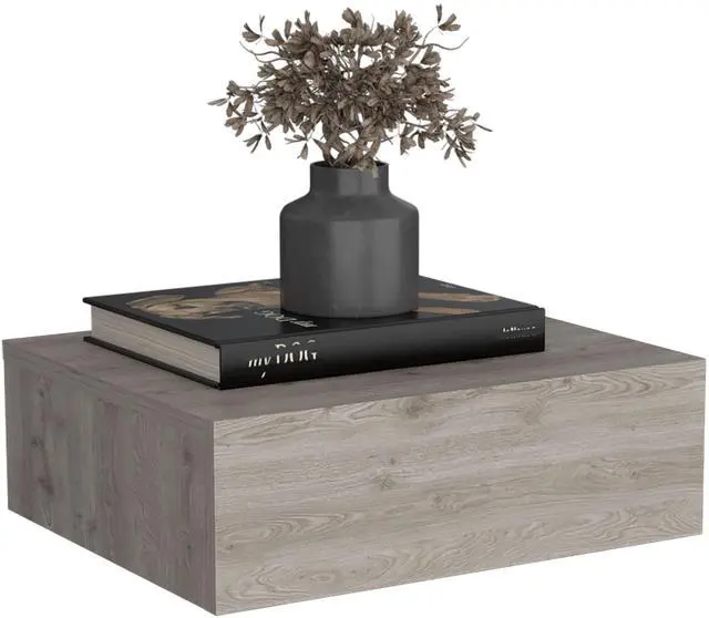 Alt view image 6 of 7 - Floating Nightstand 5"H, Modern Wall-Mounted Bedside Shelf with Drawer, Light Gray