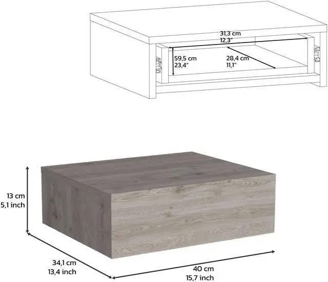 Alt view image 7 of 7 - Floating Nightstand 5"H, Modern Wall-Mounted Bedside Shelf with Drawer, Light Gray