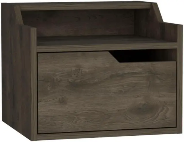 Alt view image 3 of 6 - Winchester Floating Nightstand, Modern Dual-Tier Design with Spacious Single Drawer Storage, Dark Brown