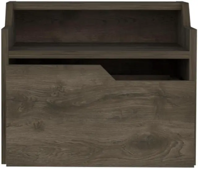 Alt view image 2 of 6 - Winchester Floating Nightstand, Modern Dual-Tier Design with Spacious Single Drawer Storage, Dark Brown