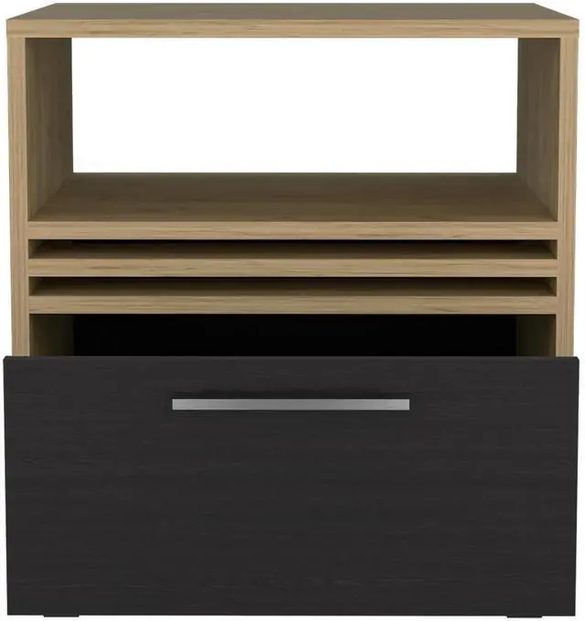 Alt view image 2 of 7 - Nightstand, 1 Drawer, 4 Wheels, 1 Shelf, Natural Oak / Black