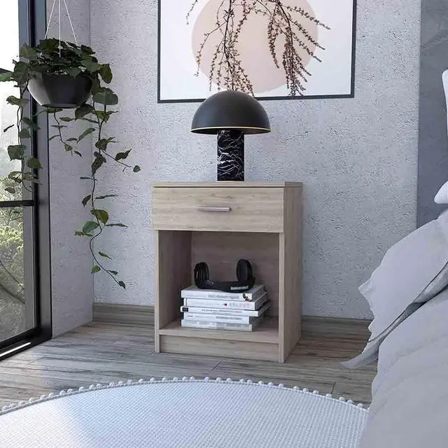 Main image of Nightstand Coco, Single Drawer, Lower Shelf, Light Gray Finish