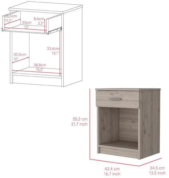 Alt view image 3 of 7 - Nightstand Coco, Single Drawer, Lower Shelf, Light Gray Finish