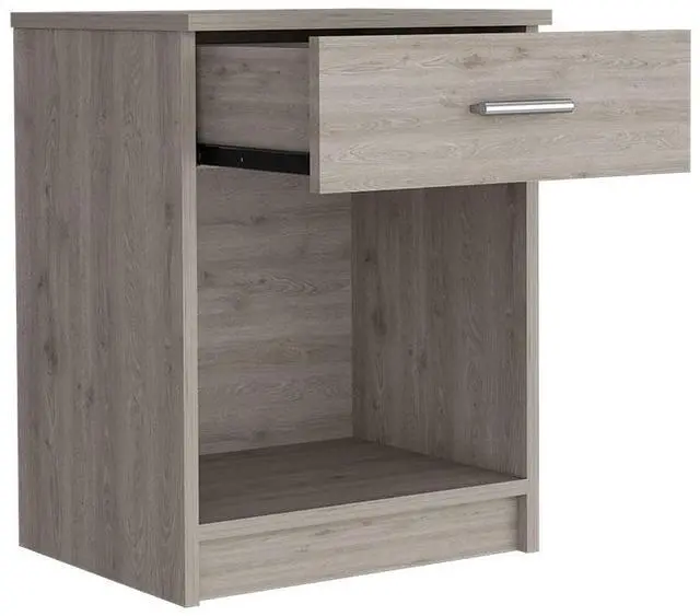 Alt view image 4 of 7 - Nightstand Coco, Single Drawer, Lower Shelf, Light Gray Finish