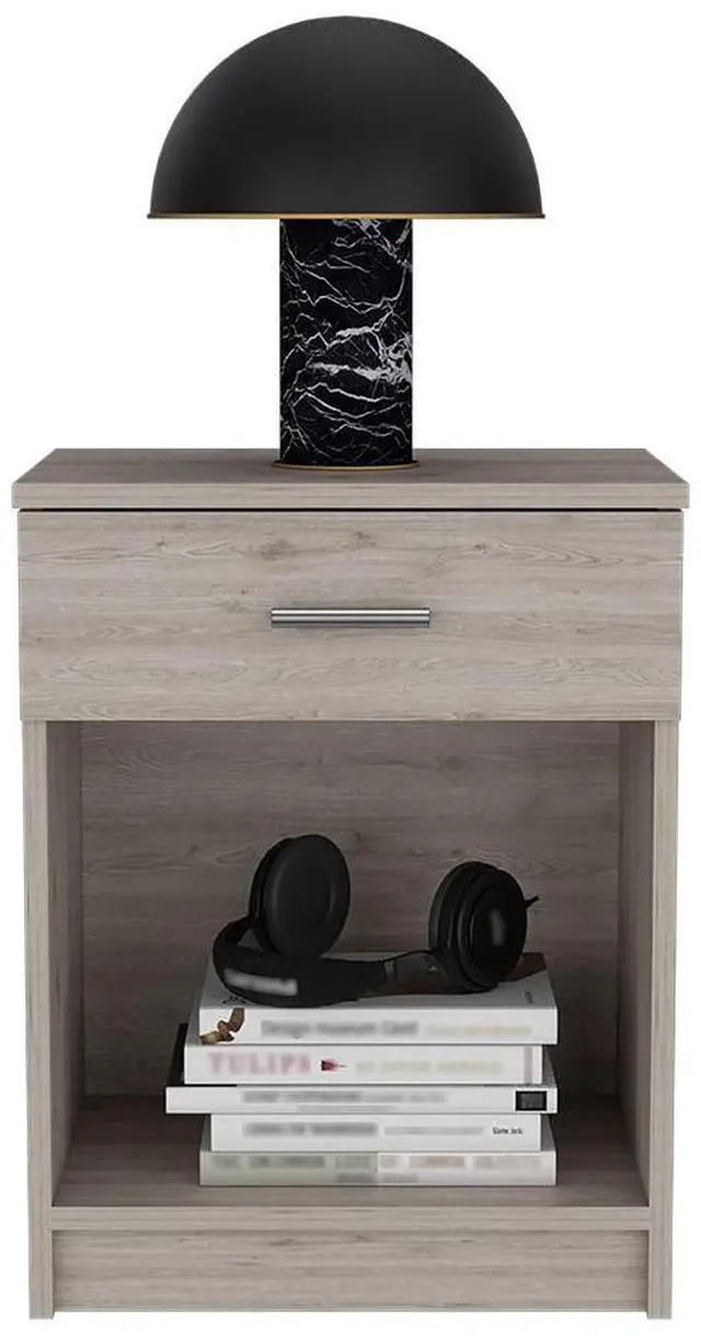 Alt view image 5 of 7 - Nightstand Coco, Single Drawer, Lower Shelf, Light Gray Finish