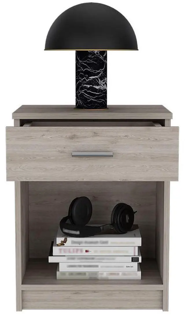 Alt view image 7 of 7 - Nightstand Coco, Single Drawer, Lower Shelf, Light Gray Finish