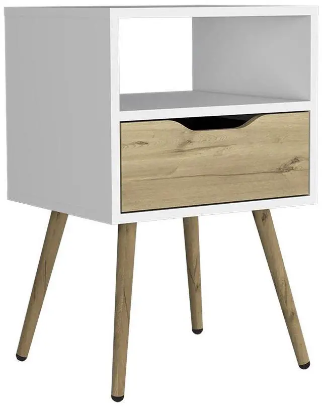 Alt view image 2 of 7 - Nightstand  Fugaz, Open Shelf, Single Drawer, White / Light Oak Finish